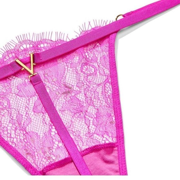 XS Victoria's Secret Love V-String Very Sexy Thong Panty Lace Mesh Underwear - Picture 8 of 10